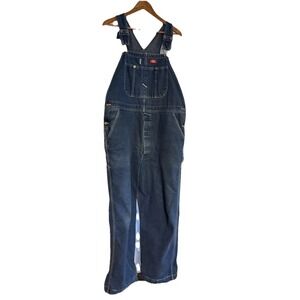 VTG Dickies Bib Overalls Blue Jean Denim 42x32 Carpenter Workwear Farming Casual